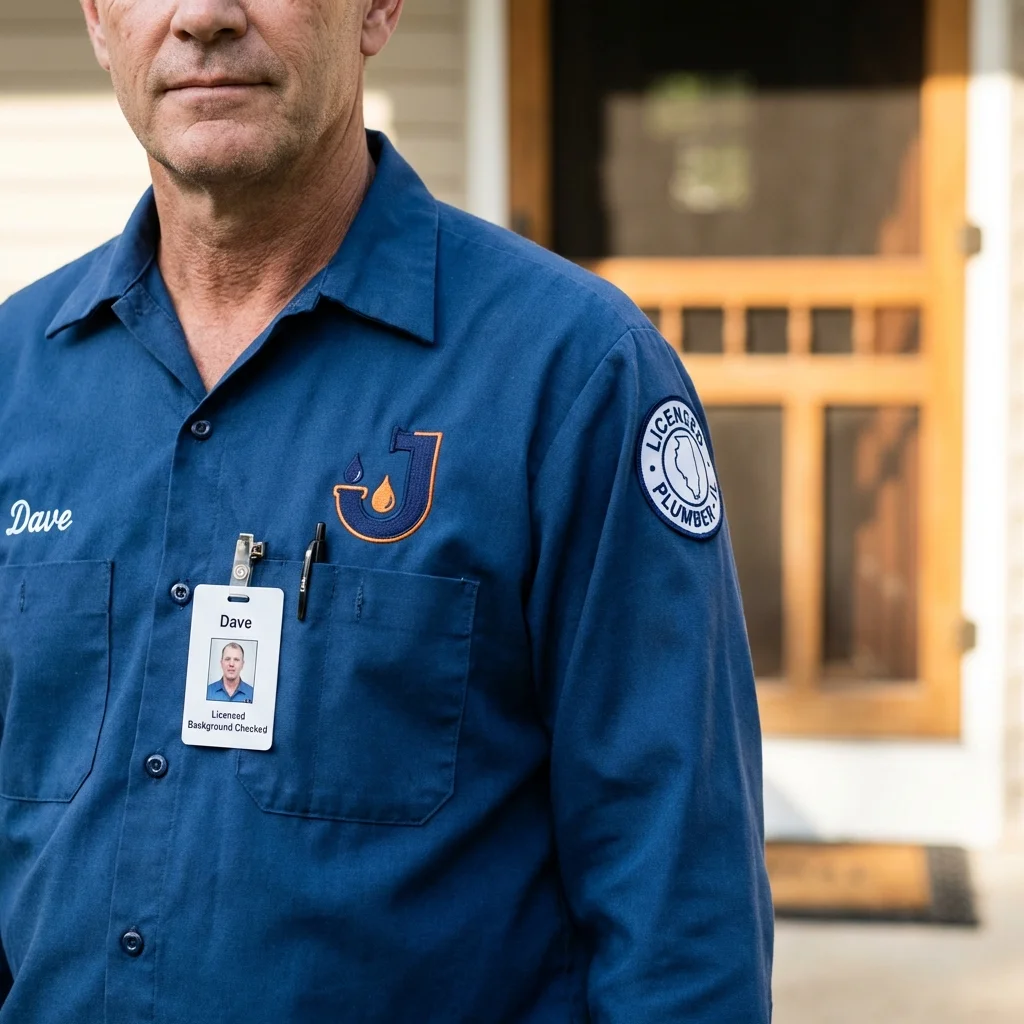 Licensed plumber showing ID badge in Caldwell, ID
