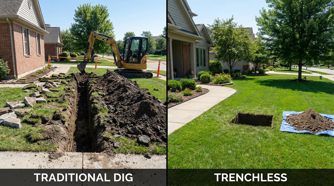 Trenchless sewer repair with minimal yard damage versus traditional excavation in Caldwell, ID